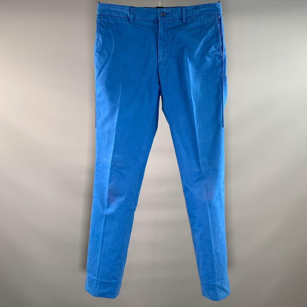 LANVIN Size 32 Blue Solid Cotton Tapered Casual Pants